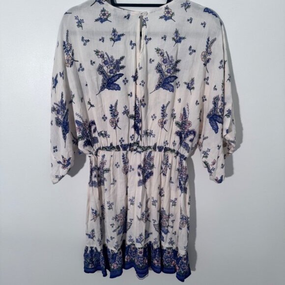 Angie Floral Print Mini Dress V Neck Tassel Drawstring Waist Boho Small - Picture 4 of 6